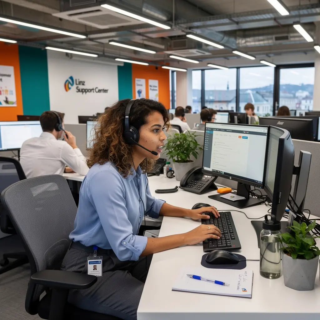 Ein Laptop, auf dem eine Online-Schulung zu Kundenzufriedenheit angezeigt wird.