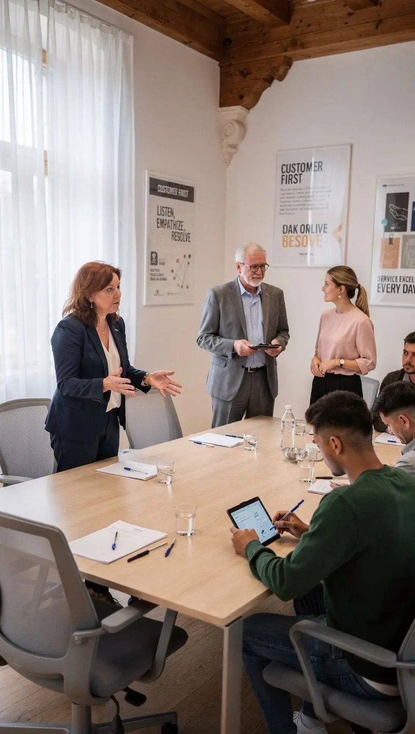 Ein lächelnder Kundenservice-Mitarbeiter, der einem Kunden am Telefon hilft.