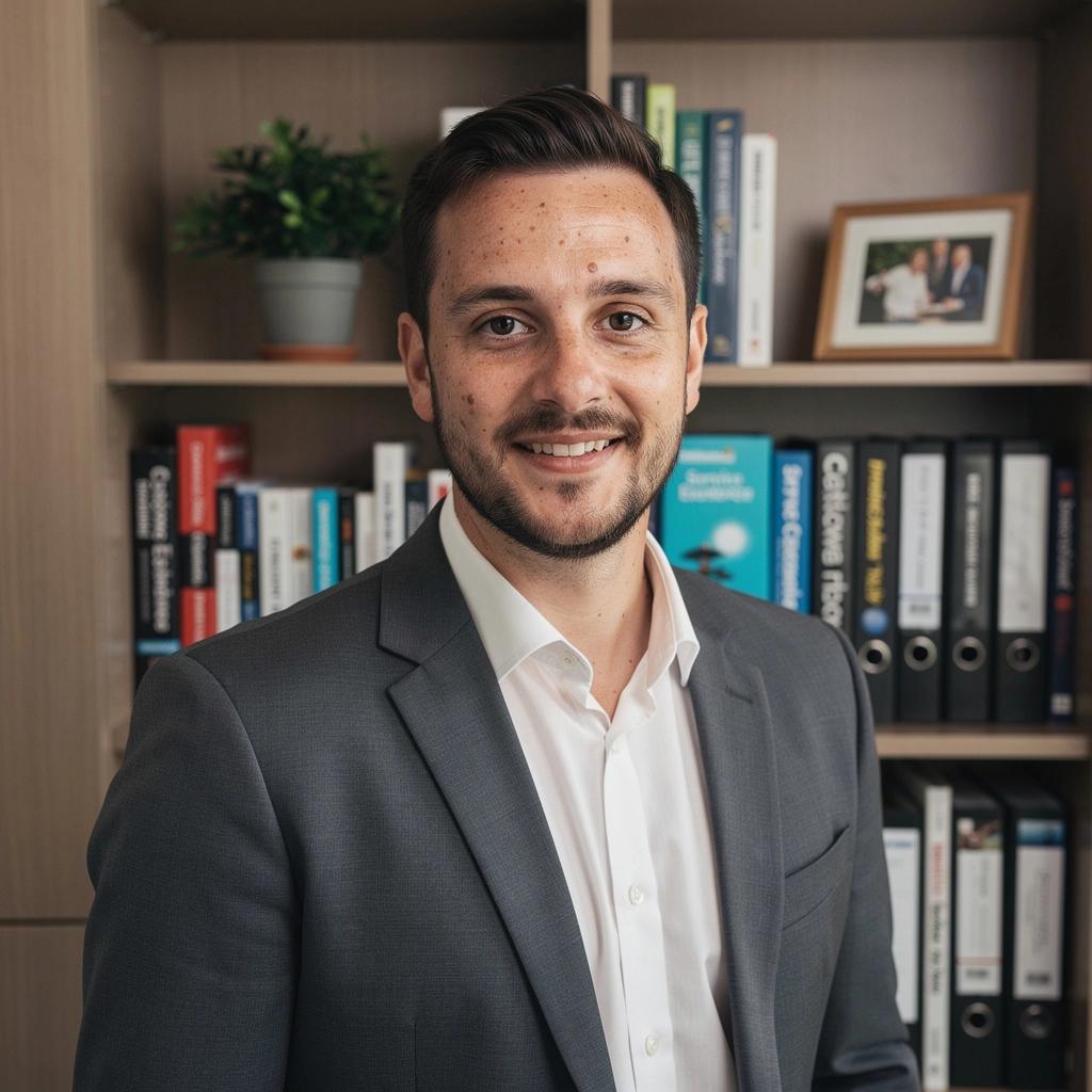 Ein Bildschirm zeigt eine interaktive Präsentation über Problemlösung im Kundenkontakt.