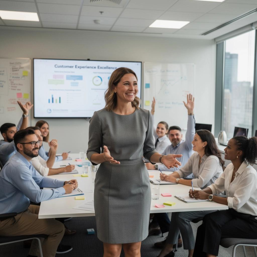 Eine Gruppe von Fachleuten diskutiert Strategien zur Kundenzufriedenheit.